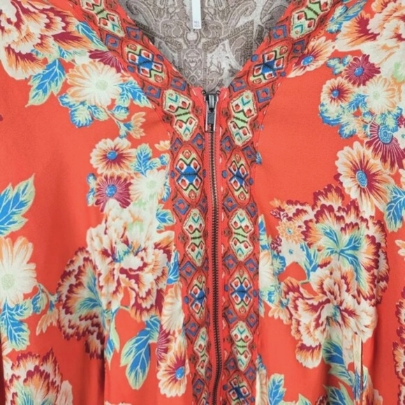 Free People Women Oversized Wildflower Kimono Top‎ Blouse Size M/L Full Zip Boho - Picture 3 of 8
